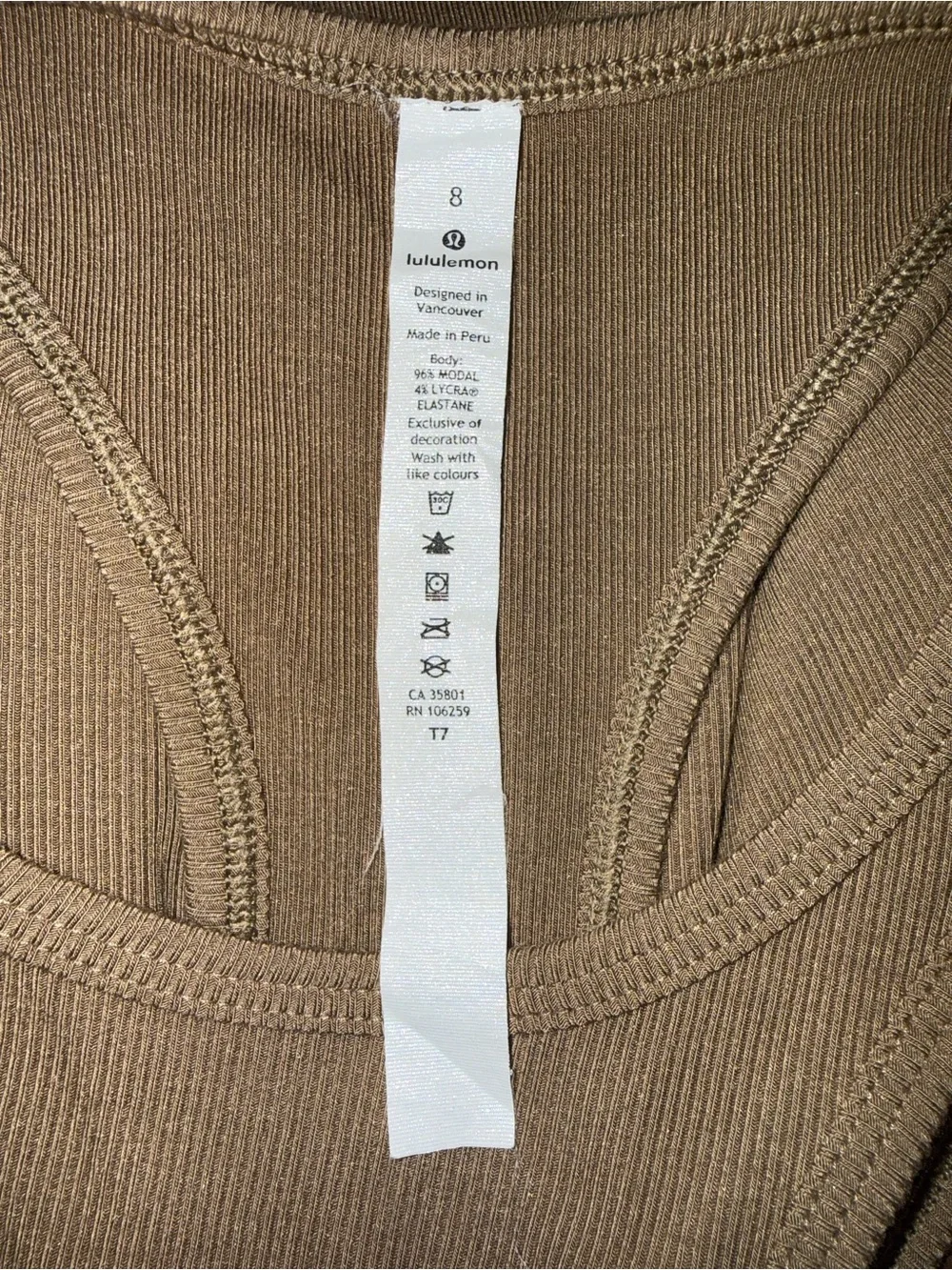 Lululemon Ribbed Tank Crop Top - Camel Brown